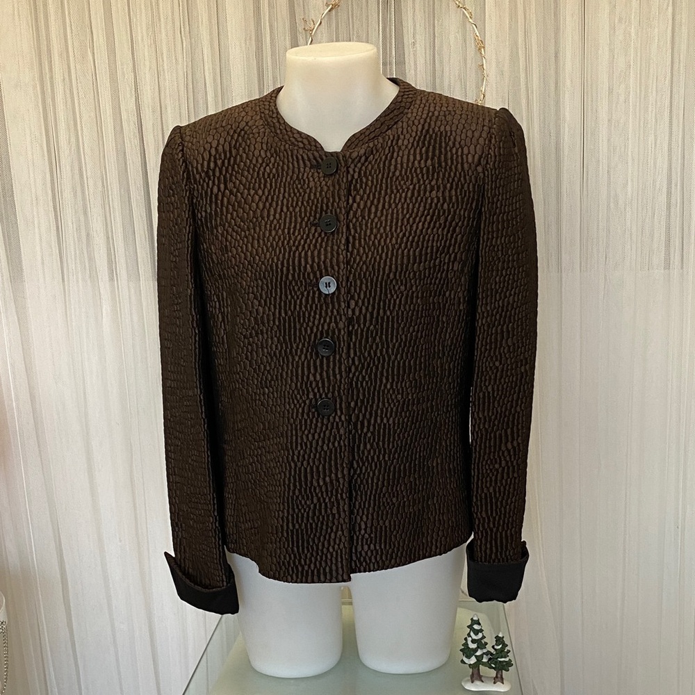 Armani Collezioni Dark Brown Textured Silk Blend Blazer Size 8 (44)